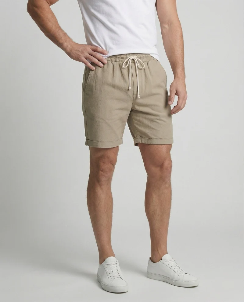 Herren Leinenoptik-Shorts Gekrempelter Saum