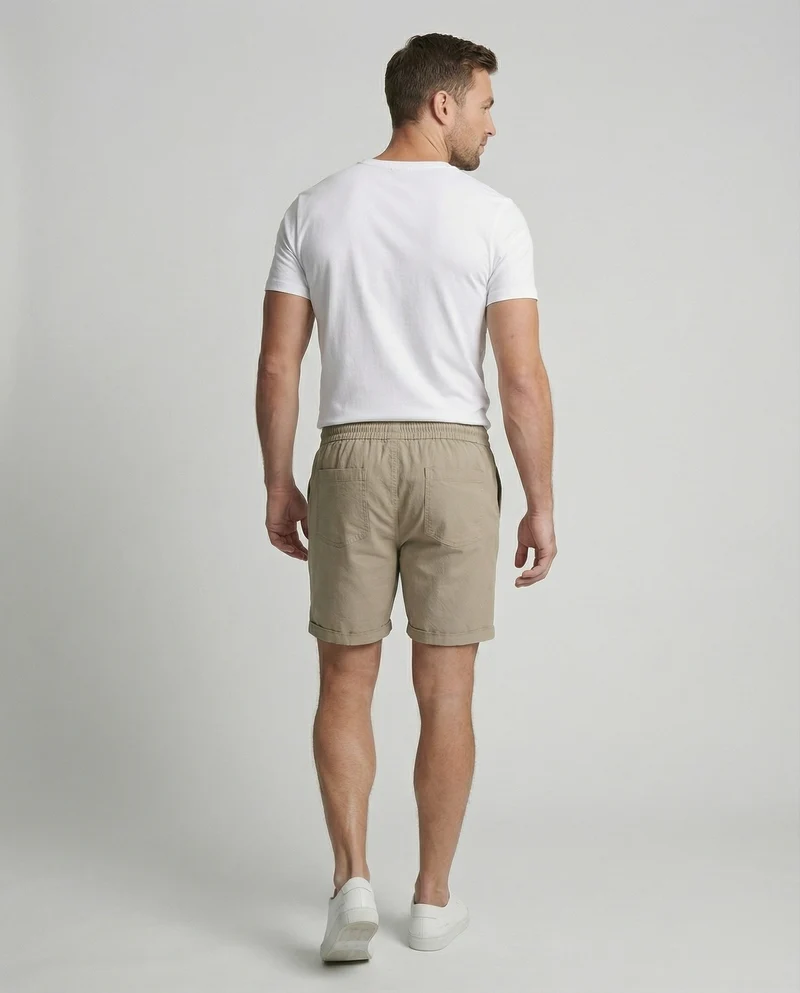 Herren Leinenoptik-Shorts Gekrempelter Saum