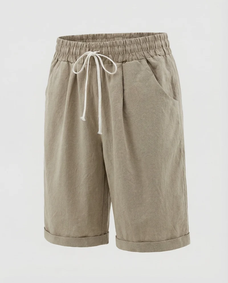 Herren Leinenoptik-Shorts Gekrempelter Saum