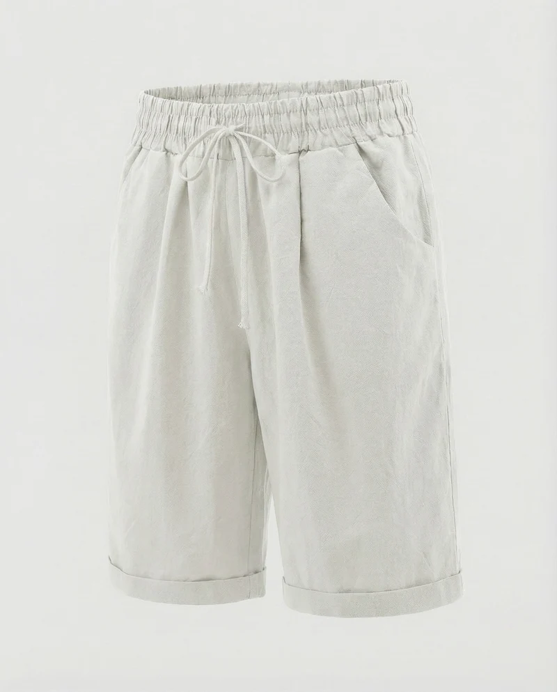 Herren Leinenoptik-Shorts Gekrempelter Saum