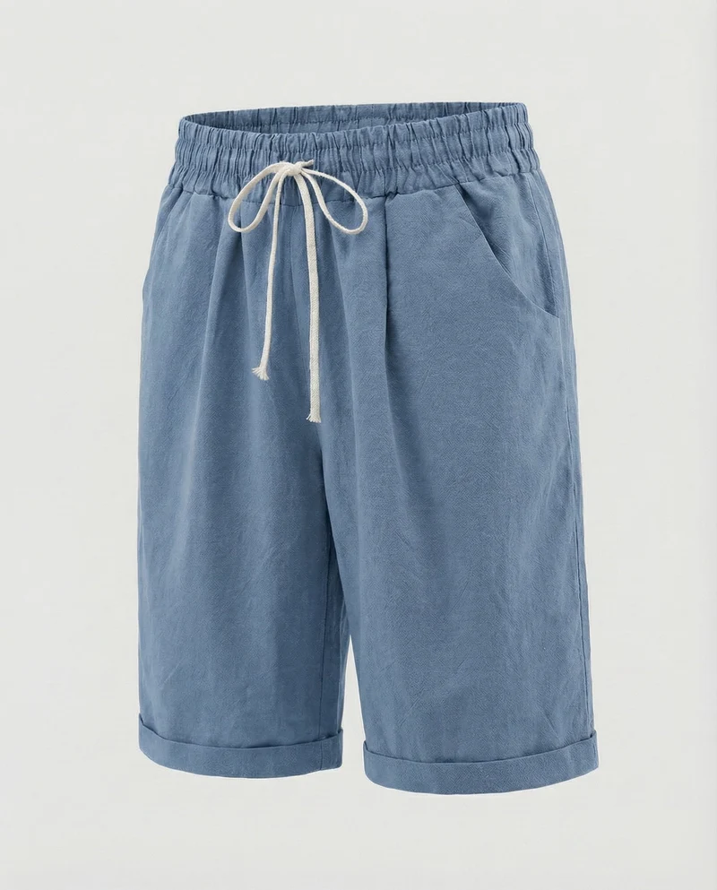 Herren Leinenoptik-Shorts Gekrempelter Saum