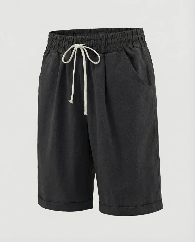 Herren Leinenoptik-Shorts Gekrempelter Saum