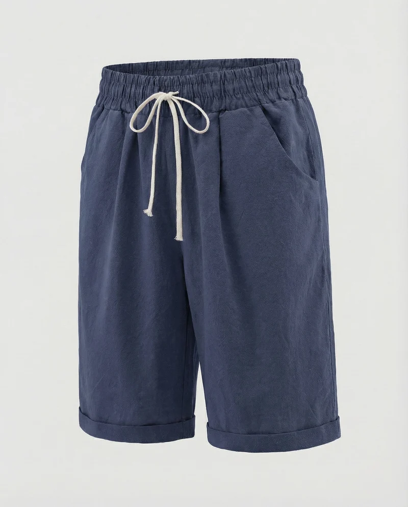 Herren Leinenoptik-Shorts Gekrempelter Saum