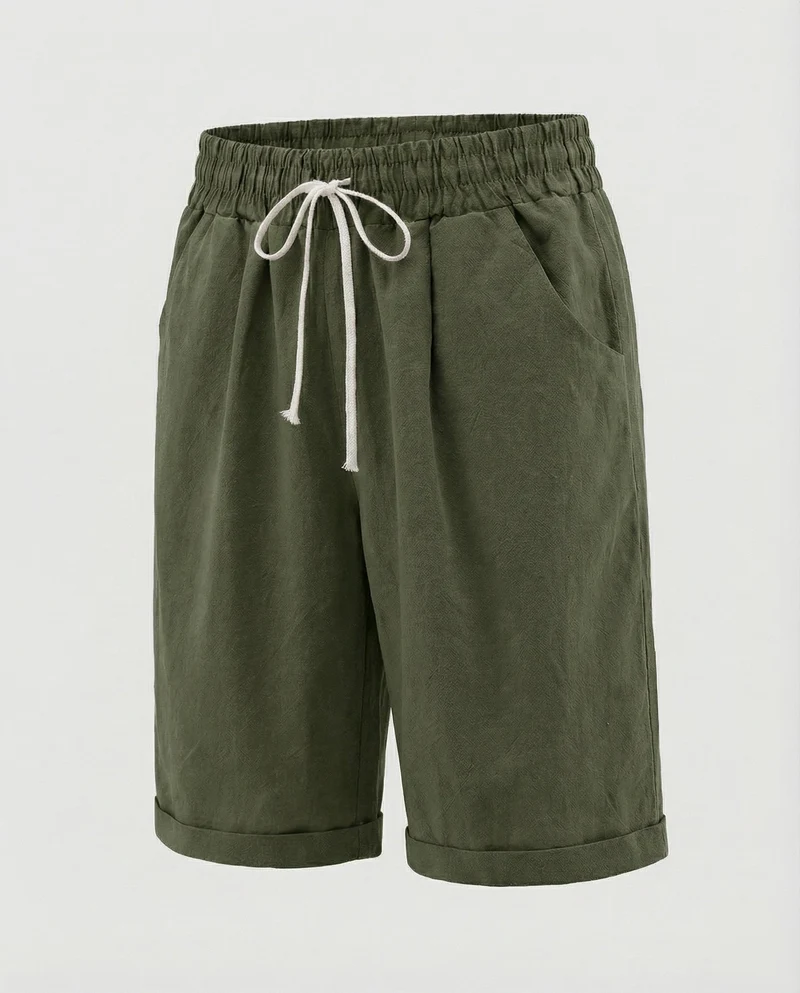Herren Leinenoptik-Shorts Gekrempelter Saum