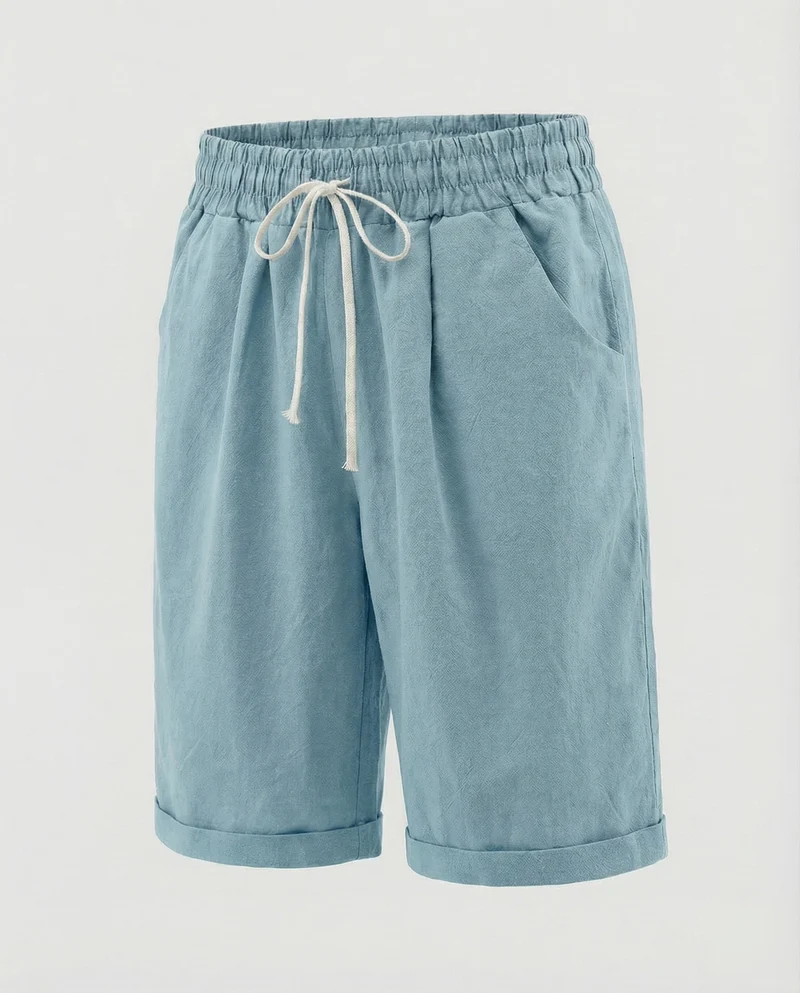 Herren Leinenoptik-Shorts Gekrempelter Saum