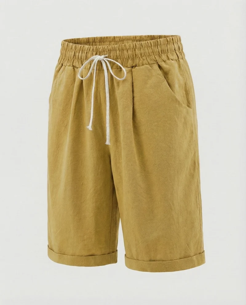 Herren Leinenoptik-Shorts Gekrempelter Saum