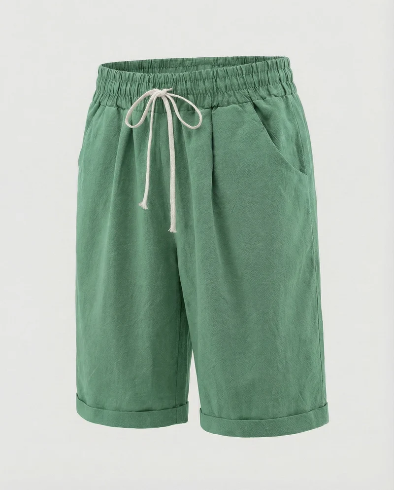 Herren Leinenoptik-Shorts Gekrempelter Saum