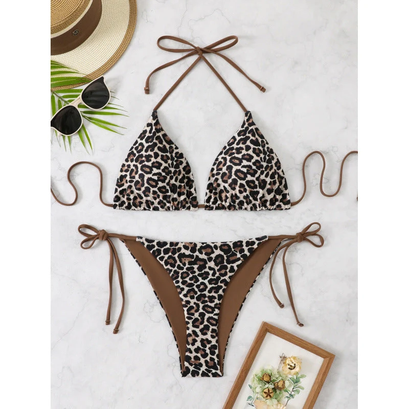 Damen Triangel-Bikini mit verspieltem Leopardenmuster