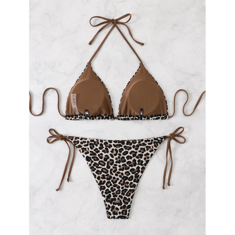 Damen Triangel-Bikini mit verspieltem Leopardenmuster