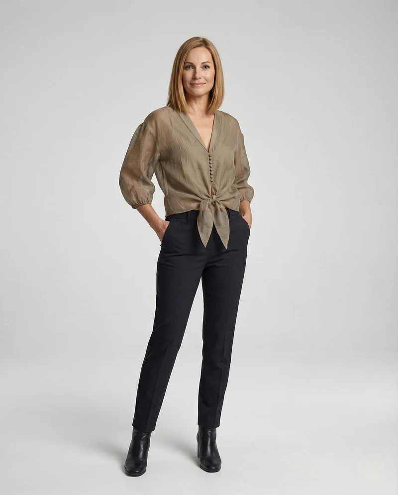 Damen Chiffon Bluse mit Puffärmeln