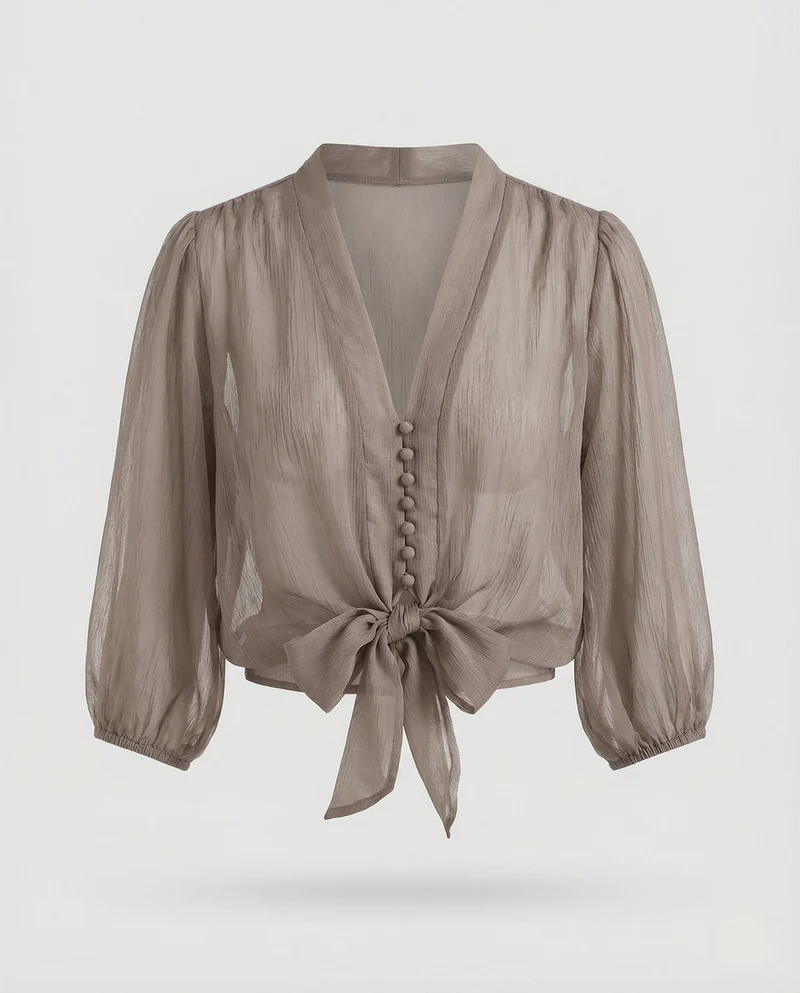 Damen Chiffon Bluse mit Puffärmeln