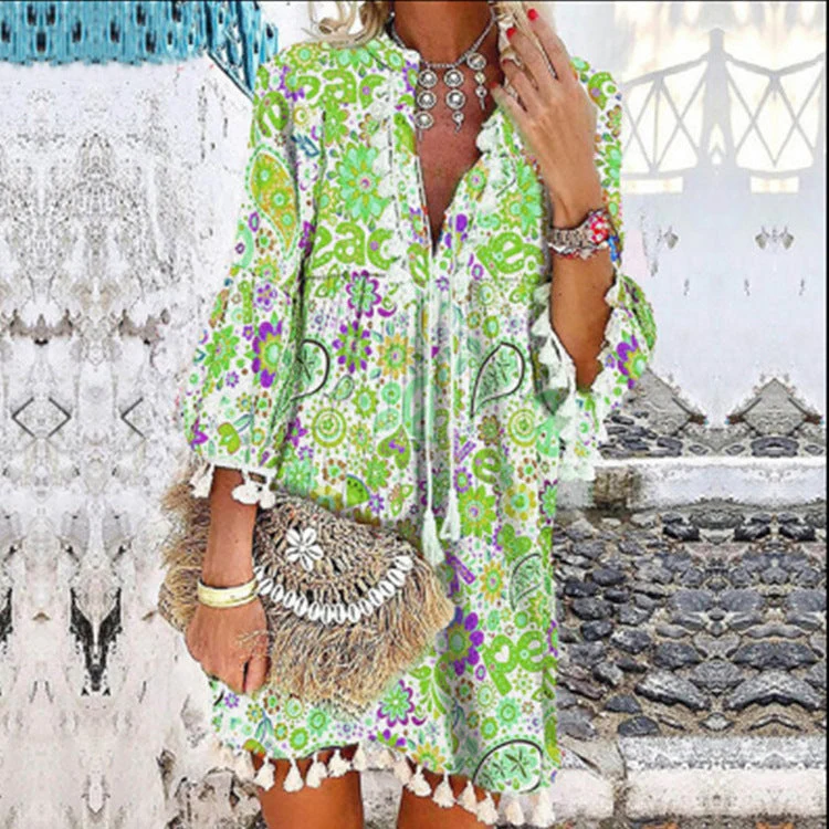 Damen Tunika-Kleid mit verspieltem Paisleymuster und elastischen Ärmeln Nord Taschen
