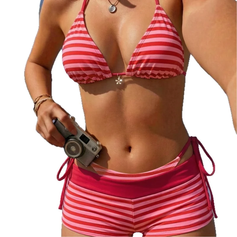 Damen Bikini-Set mit verstellbaren Trägern und hochgeschnittener Shorts