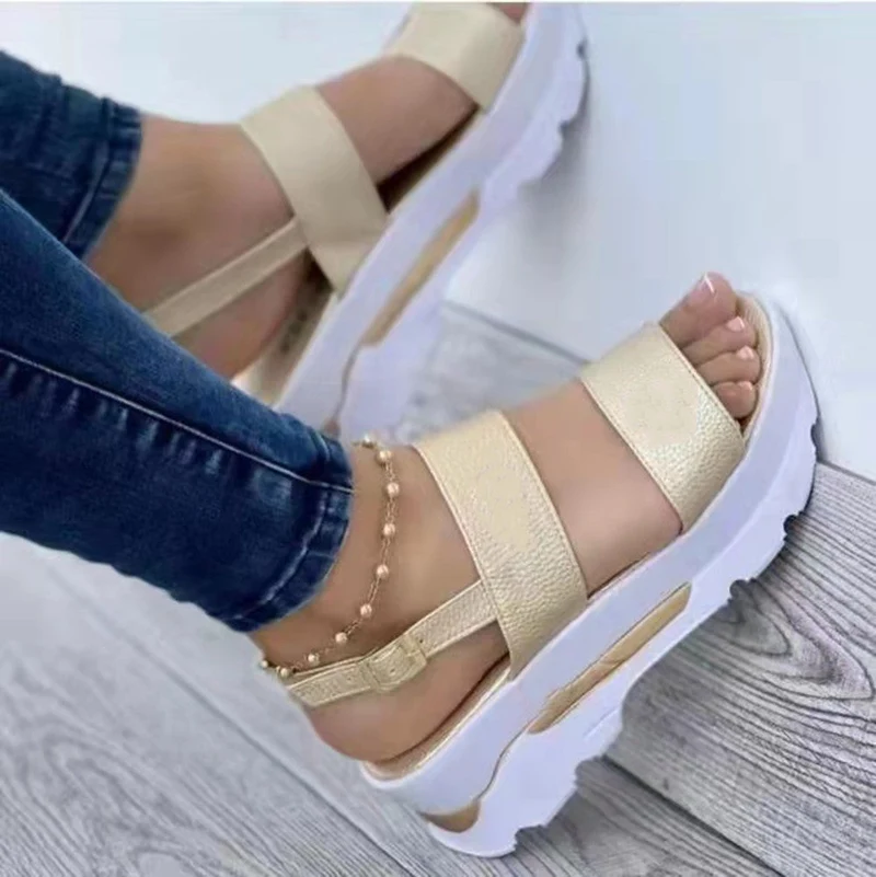 Damen Komfortable Plattform-Sandalen mit breiten Riemen und rutschfester Sohle