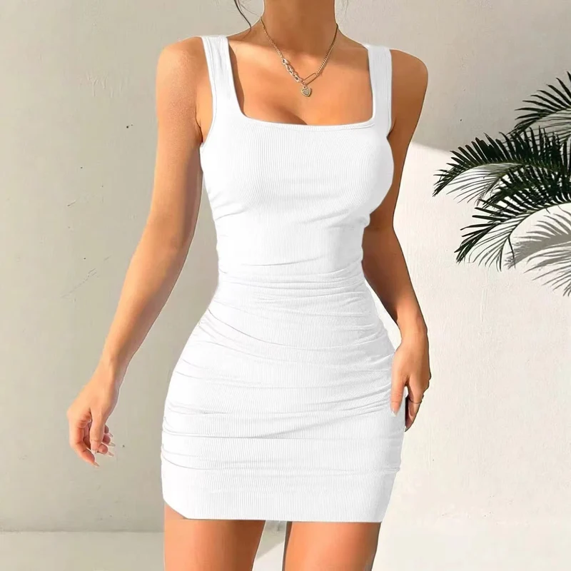Damen figurbetontes Minikleid mit angeschnittenen Trägern und Raffung