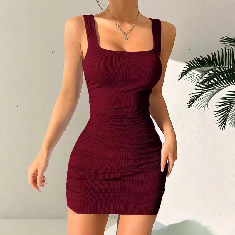 Damen figurbetontes Minikleid mit angeschnittenen Trägern und Raffung