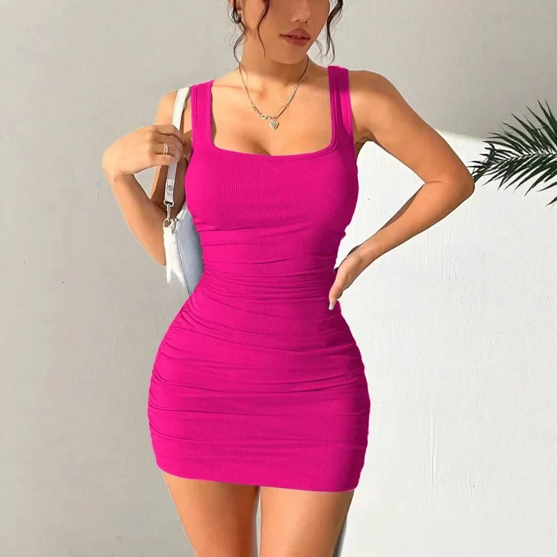 Damen figurbetontes Minikleid mit angeschnittenen Trägern und Raffung