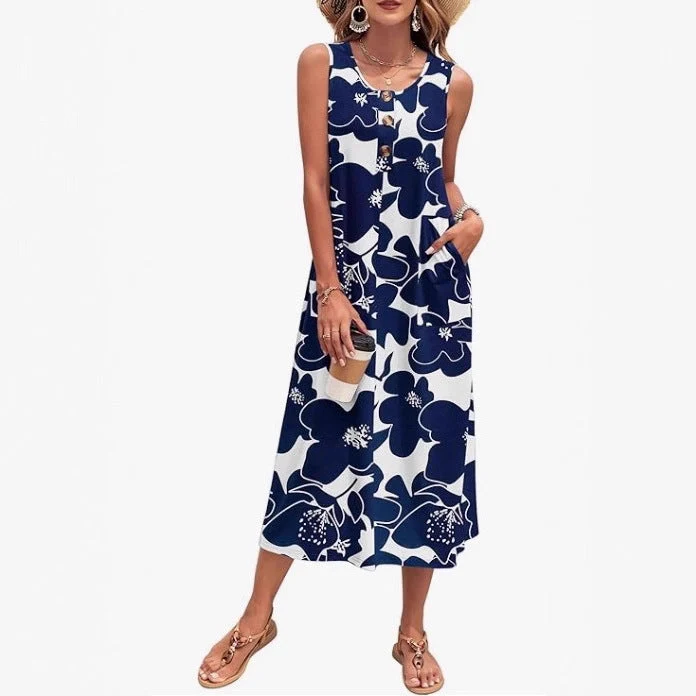 Damen Lässiges Midikleid mit Taschen und Knopfdetails Nord Taschen