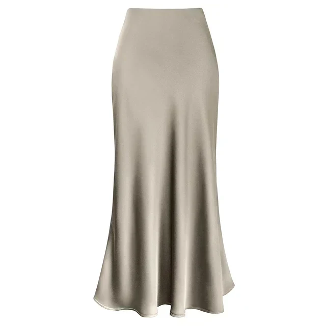 Mode Langer Glänzender Satin Rock