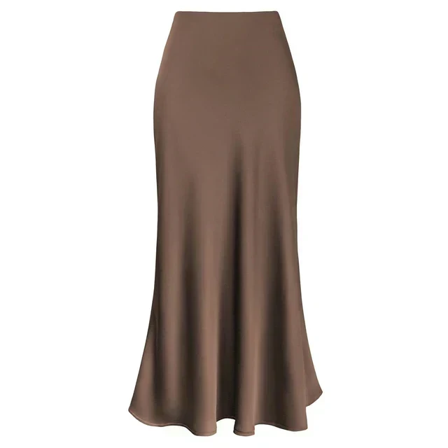 Mode Langer Glänzender Satin Rock
