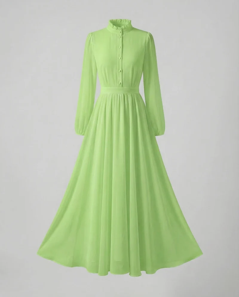 Damen Chiffon Maxikleid Rüschen