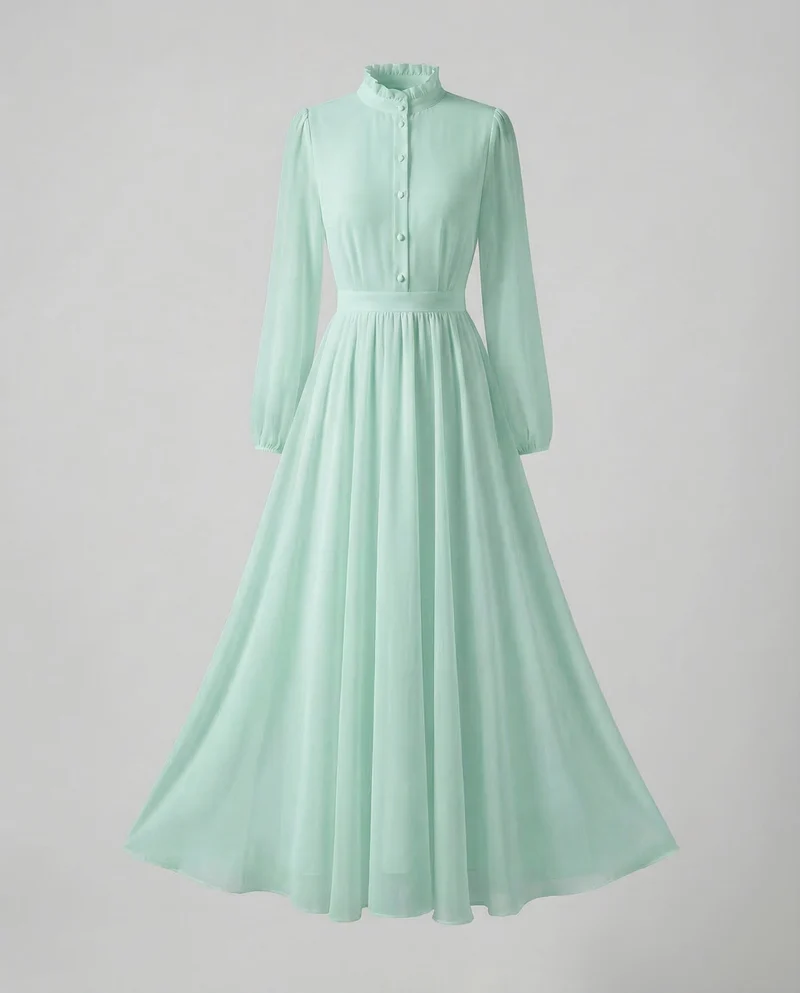 Damen Chiffon Maxikleid Rüschen