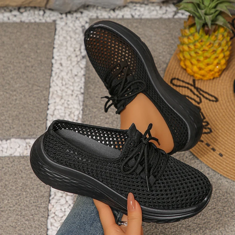 Damen Atmungsaktive Mesh-Sneaker mit elastischem Schnürsystem und rutschfester Sohle