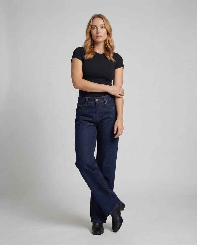 Damen Weite Jeanshose mit Tiefem Bund und Extra Weitem Bein