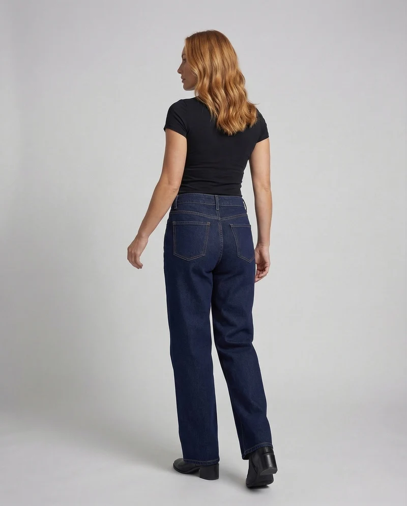 Damen Weite Jeanshose mit Tiefem Bund und Extra Weitem Bein