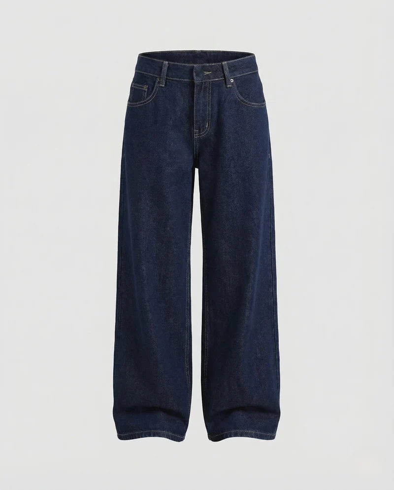 Damen Weite Jeanshose mit Tiefem Bund und Extra Weitem Bein