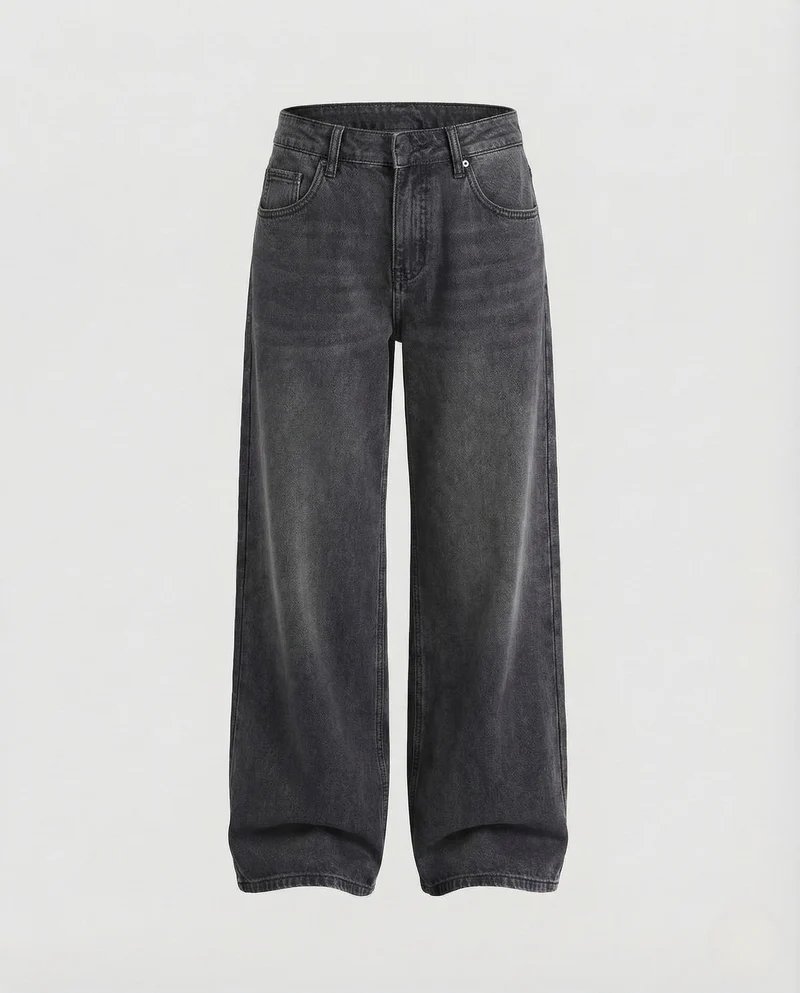 Damen Weite Jeanshose mit Tiefem Bund und Extra Weitem Bein