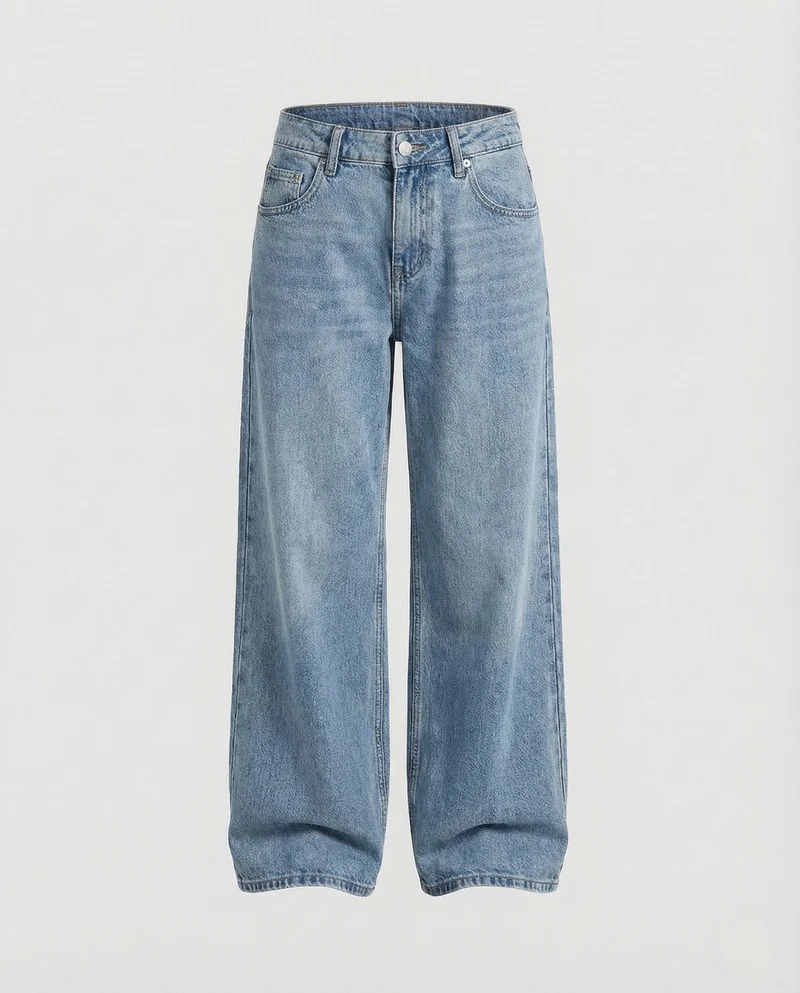 Damen Weite Jeanshose mit Tiefem Bund und Extra Weitem Bein