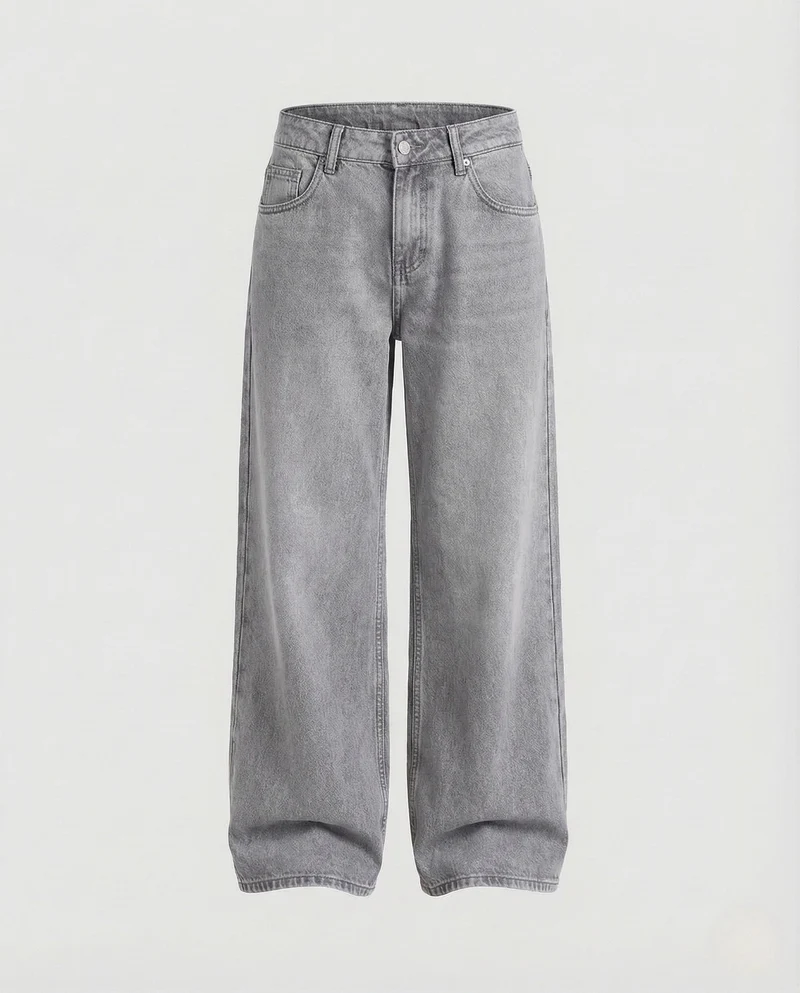 Damen Weite Jeanshose mit Tiefem Bund und Extra Weitem Bein