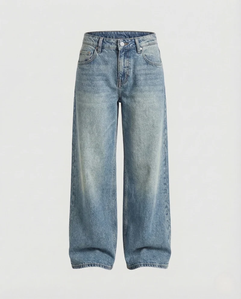 Damen Weite Jeanshose mit Tiefem Bund und Extra Weitem Bein