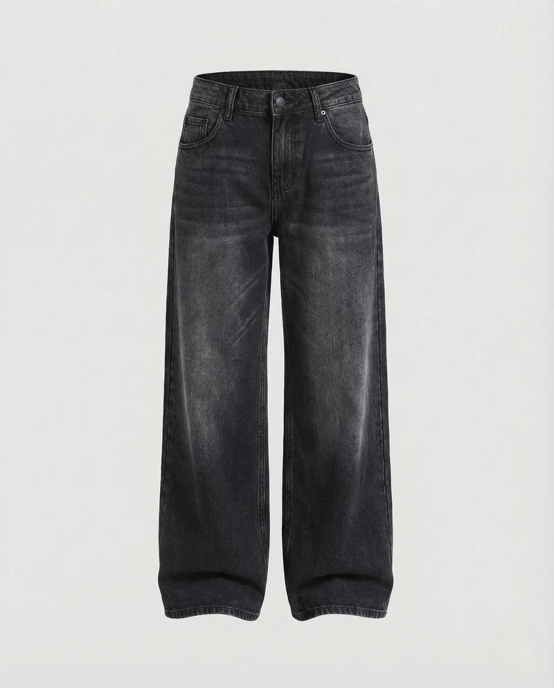 Damen Weite Jeanshose mit Tiefem Bund und Extra Weitem Bein