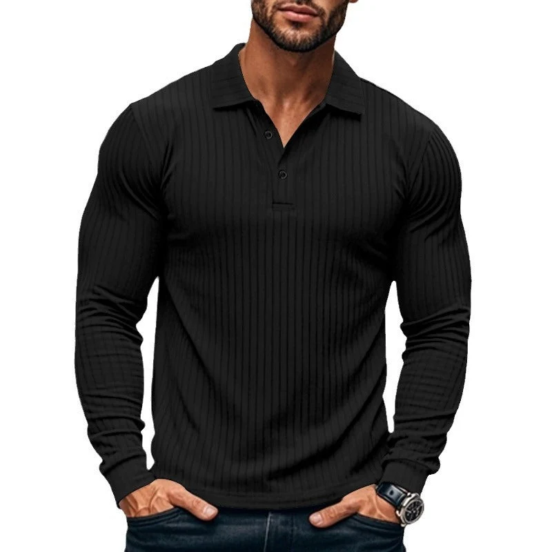 Herren Langarm-Henley-Shirt mit strukturiertem Rippenmuster