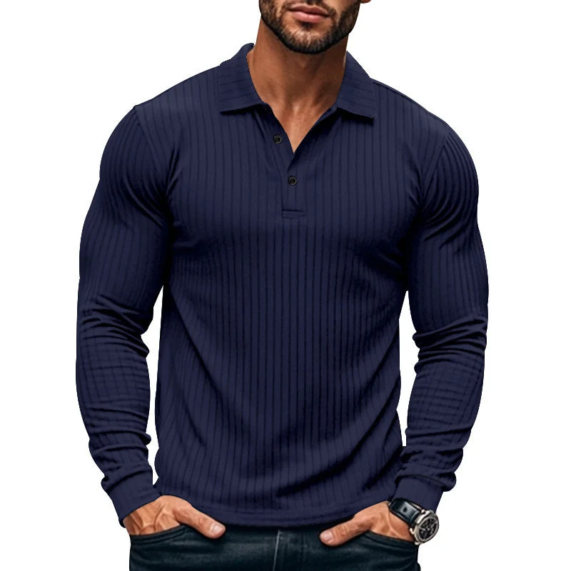 Herren Langarm-Henley-Shirt mit strukturiertem Rippenmuster