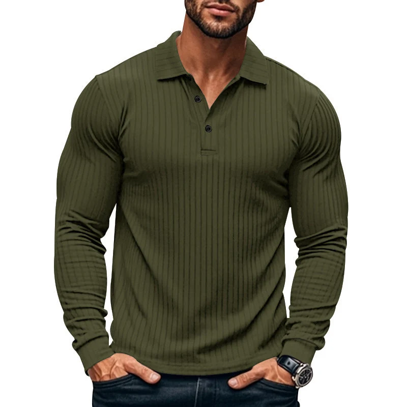 Herren Langarm-Henley-Shirt mit strukturiertem Rippenmuster