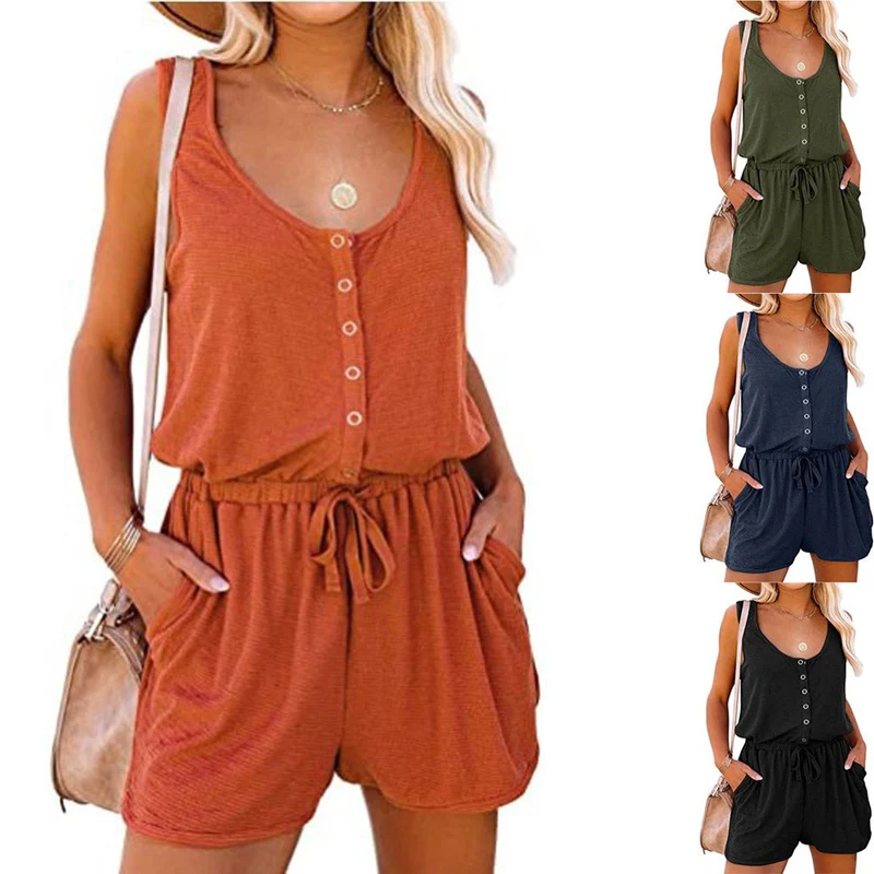 Damen Praktischer Jumpsuit mit Knopfdetails und verstellbarem Bund
