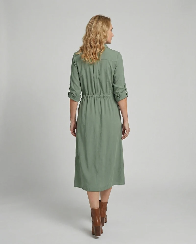 Damen Hemdblusenkleid mit Kordelzug