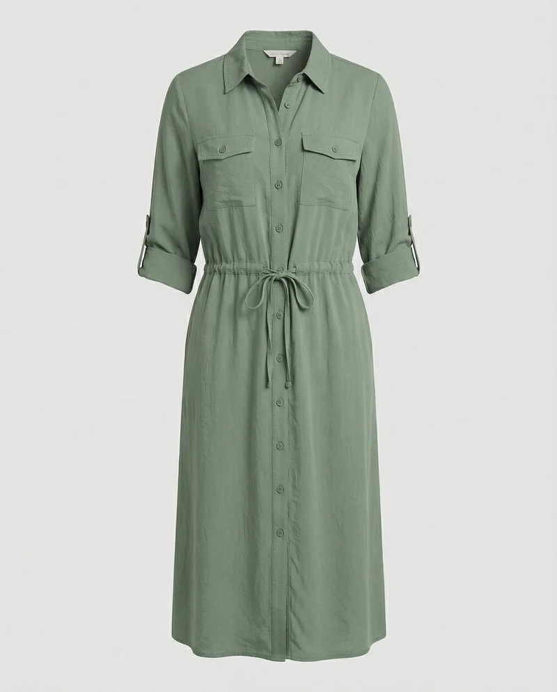 Damen Hemdblusenkleid mit Kordelzug
