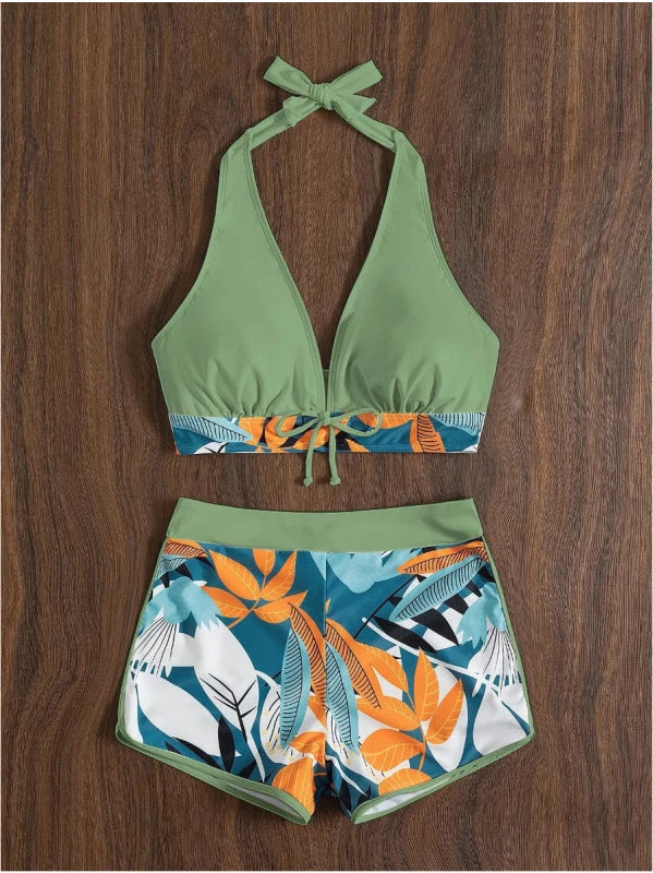 Damen Bikini-Set mit floralem Muster und herausnehmbarem Push-Up-BH