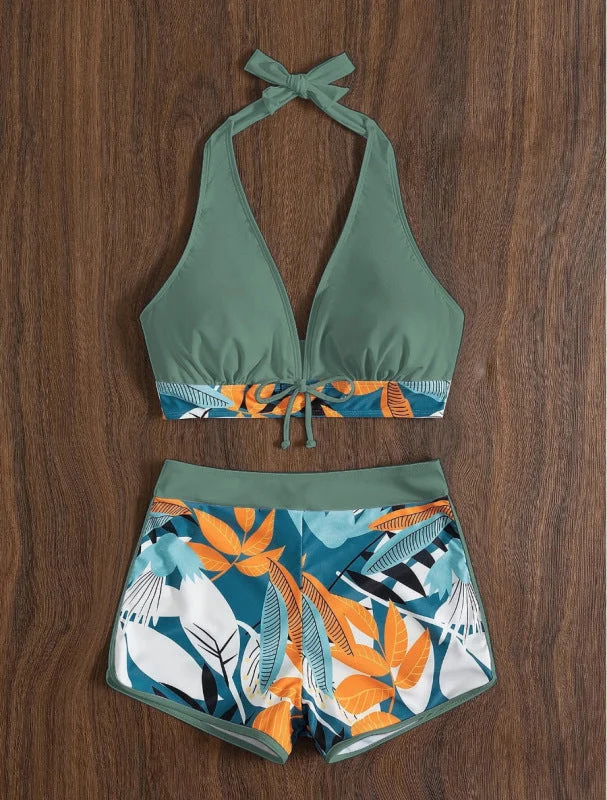 Damen Bikini-Set mit floralem Muster und herausnehmbarem Push-Up-BH