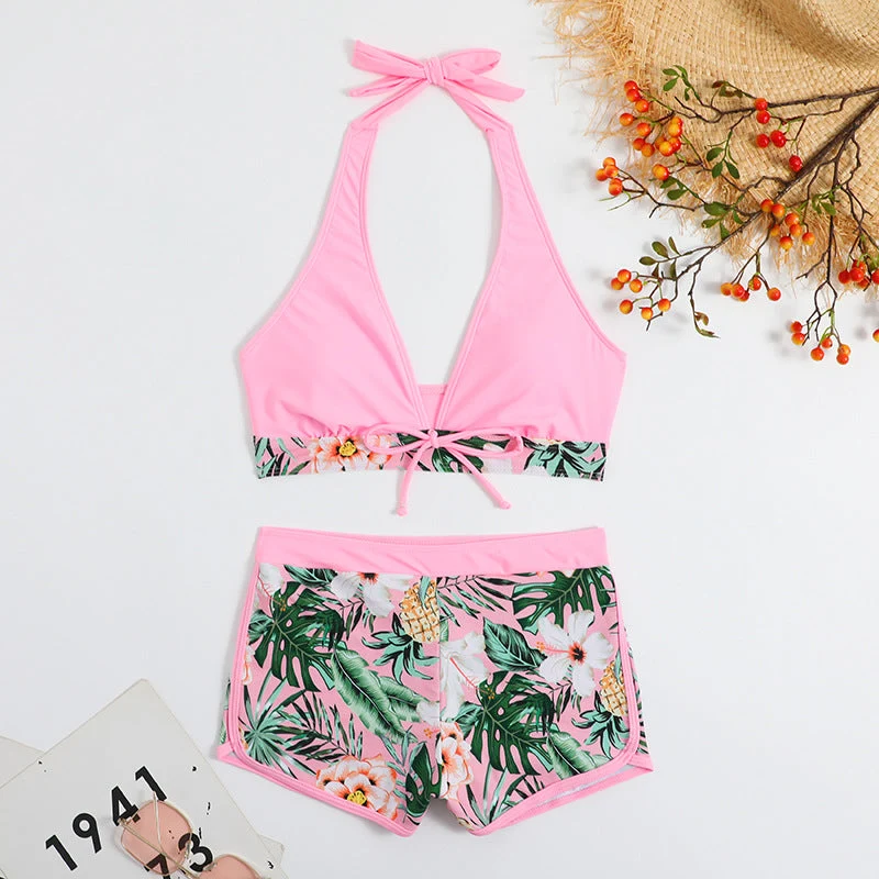 Damen Bikini-Set mit floralem Muster und herausnehmbarem Push-Up-BH