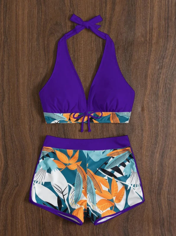 Damen Bikini-Set mit floralem Muster und herausnehmbarem Push-Up-BH