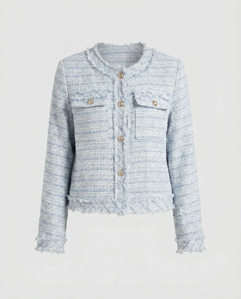 Damen Kurze Tweedjacke mit eleganten Knopfdetails und praktischen Taschen