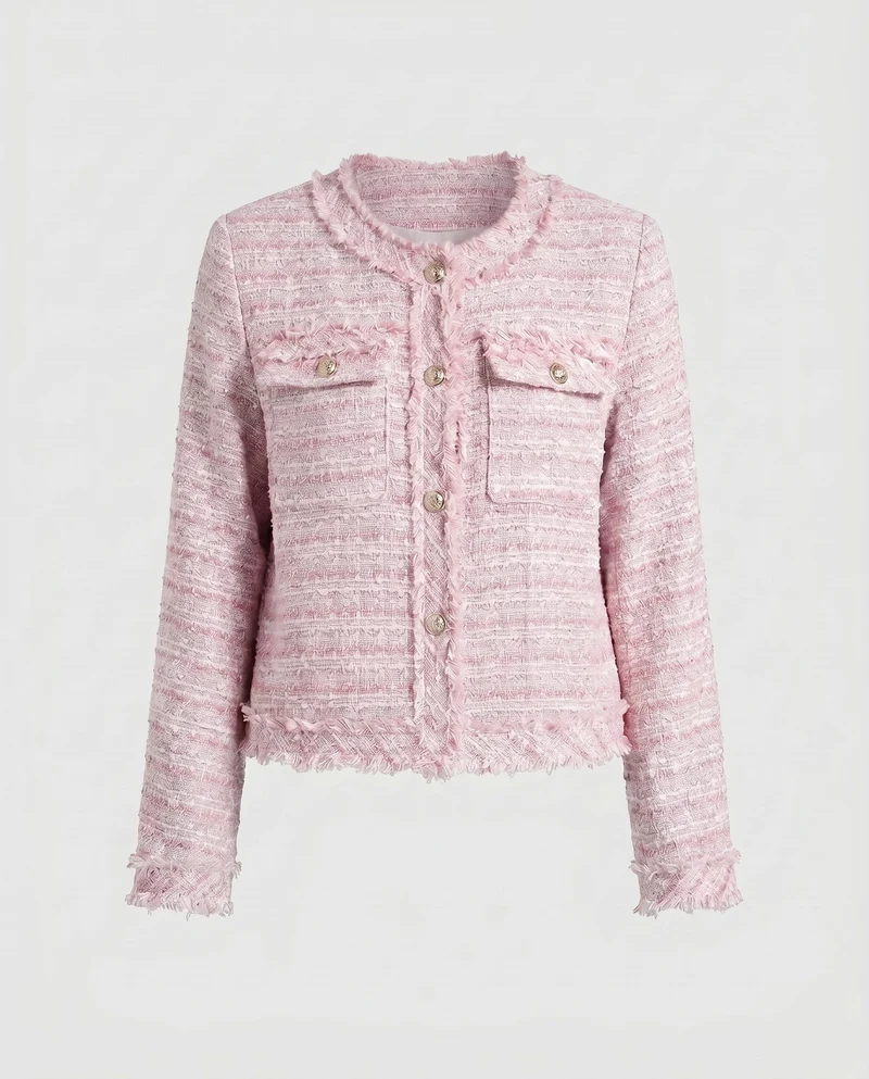 Damen Kurze Tweedjacke mit eleganten Knopfdetails und praktischen Taschen