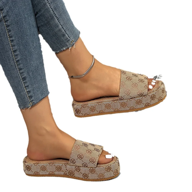 Damen Plattform Rutsch Sandalen mit Stilvollem Grafikdruck
