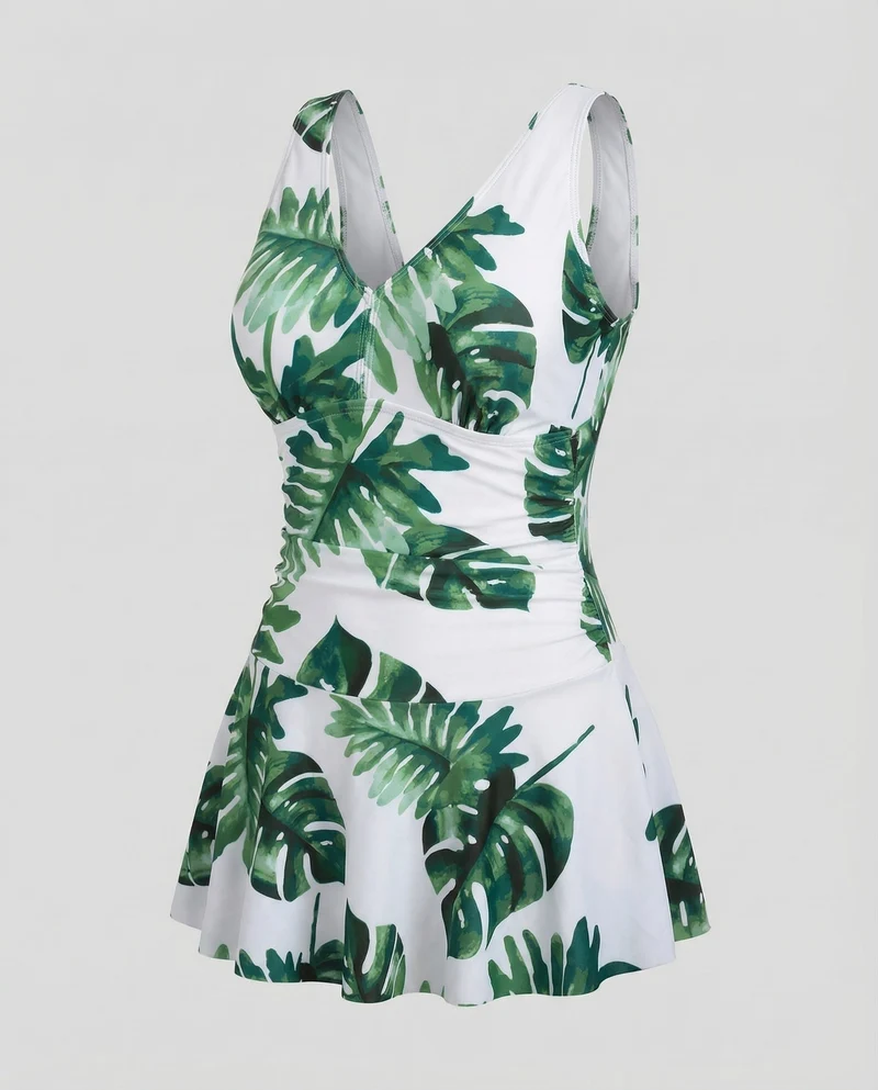 Damen Badekleid Tropischer Blattprint