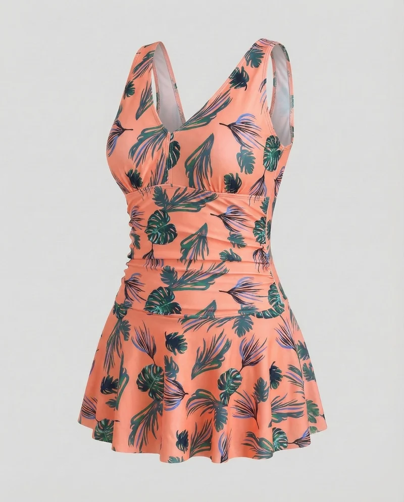 Damen Badekleid Tropischer Blattprint